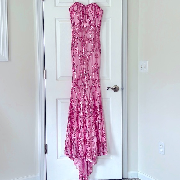 Boutique Dresses & Skirts - Pink Patterned Sequin Sparkle Strapless Bodycon Mermaid Fitted Prom Dress Size 4